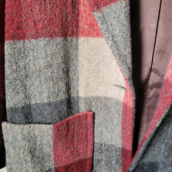 EXCELLENT USED FRENCH COUNTRY EXPRESS PLAID WOOL BLEND LAPEL JACKET COAT SIZE S - Picture 10 of 16